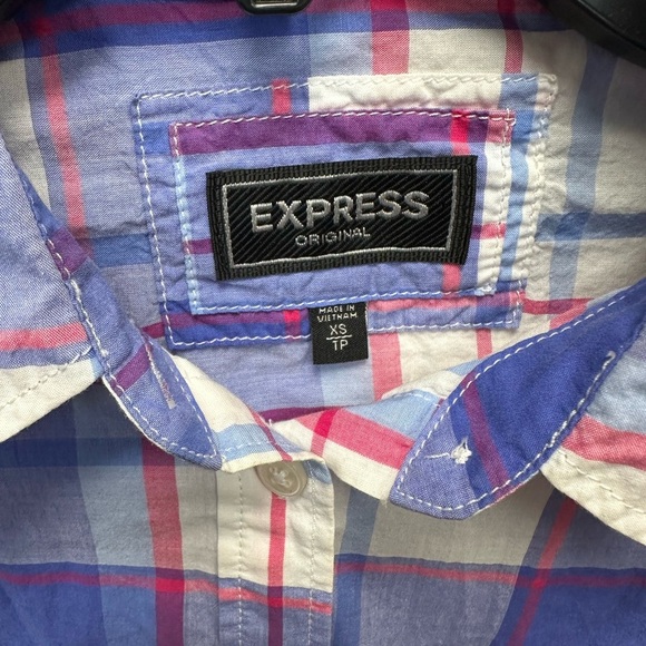 Express Blue Pink Plaid Button Down Shirt - Picture 3 of 6